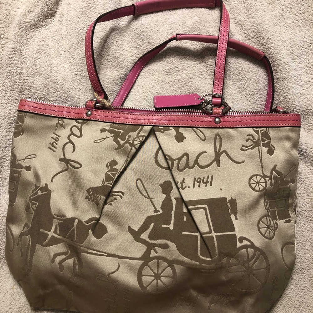 Coach Tote Purse Pink Trim